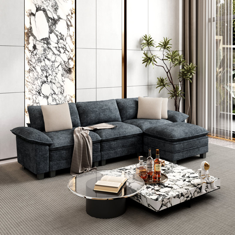 Modular Corner Sofa, Cyan Chenille, 4
