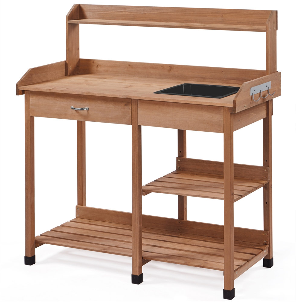 Loon Peak® Burroughs Fir Wood Outdoor Potting Bench with Sink Drawer & Reviews | Wayfair