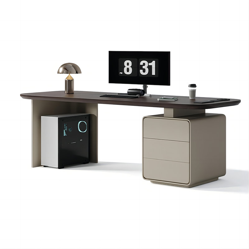 55.12"Brown Rectangular Writing Desk,3-drawer, 29.53" H x 55.12" W x 27.56" D