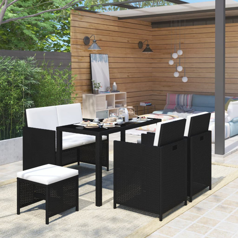 Rectangular 6 - Person Dining Set with Cushions, Black, Black