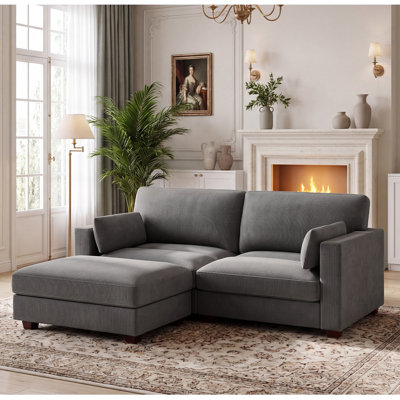 77.2'' Wide Upholstered Corduroy Modular Sectional Sofa with Removable Ottoman