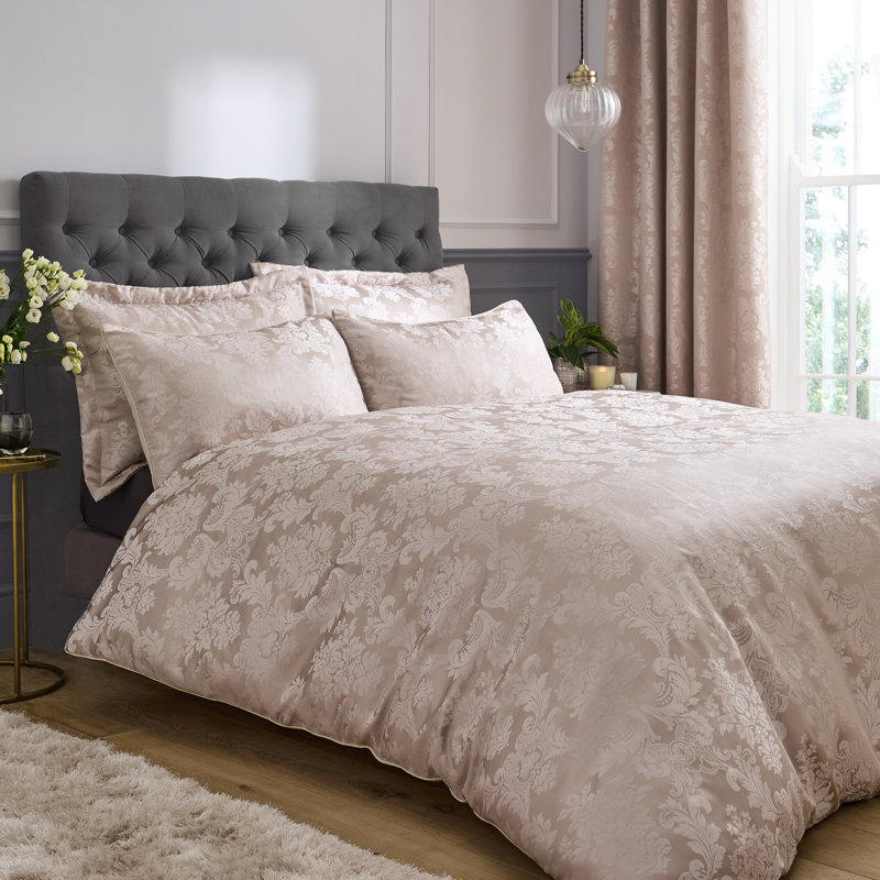 Damask Jacquard Duvet Cover Set with Pillowcases, Double Duvet Cover + 2 Standard Pillowcases, Champagne Gold