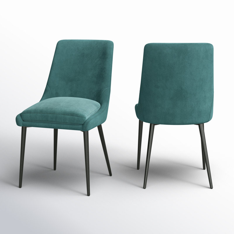 Linen Blend Metal Side Chair Dining Chair, Smoked Green, Black