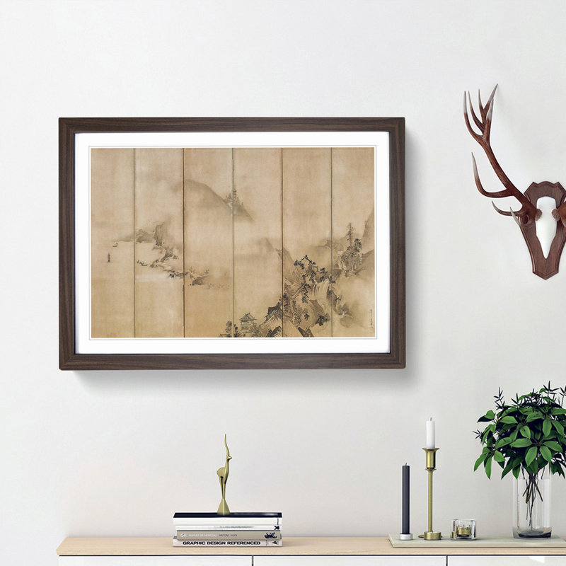 Landscape of the Four Seasons by Kano Tan'yu - Picture Frame Painting Print, 36cm H x 48cm W x 2cm D, Walnut Framed