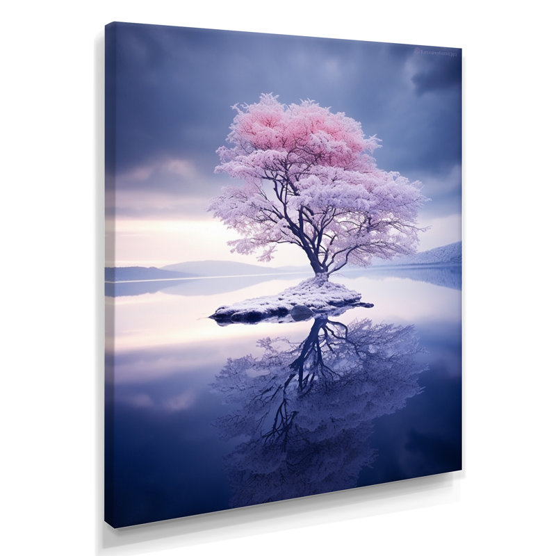 Arbre enneigé enneigé, lac, arbre de chêne, salon d'art mural, Toile tendue, H 20 po x l 12 po x P 1 po