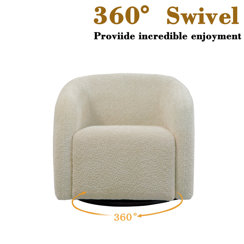 Tarvaris Upholstered Swivel Barrel Chair, Beige Fabric