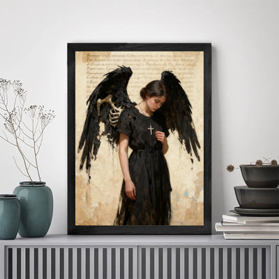 Black Framed Vintage The Grace of Redemption: Broken Angels Wall Art Dark Gothic Surreal Style Framed Prints