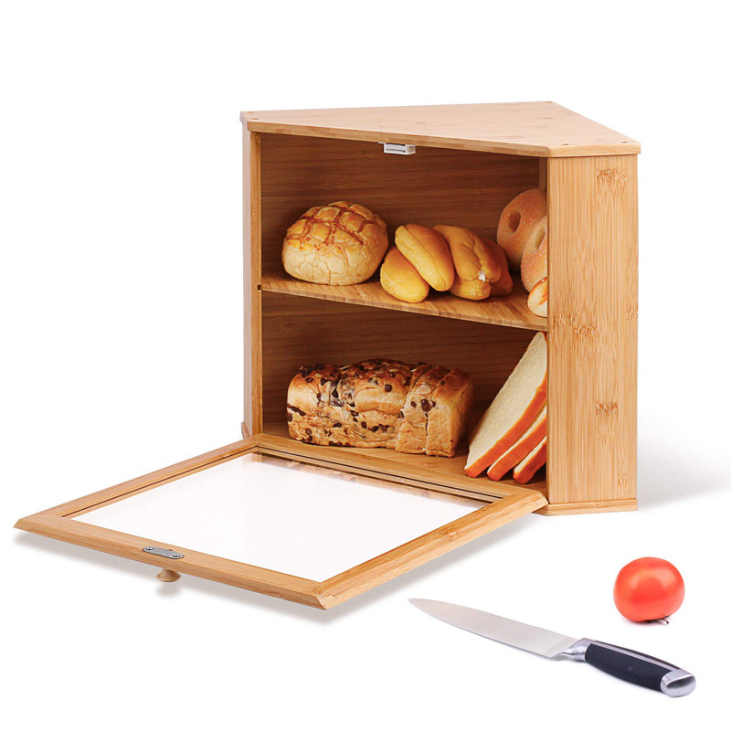 Double Layer Large Capacity Buchanan Corner Bread Box Suitable For Kitchen Countertop, Food Storage Room, Nature