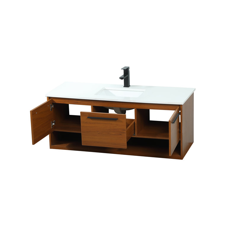 Ensemble de meuble-lavabo simple mural 48 po Roman, Teck