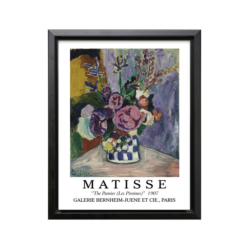 Henri Matisse - Les pivoines, Cadre noir, Canevas, H 11 po x l 14 po