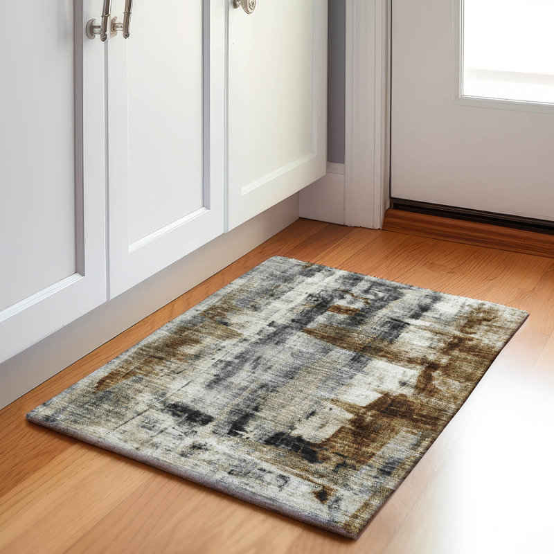 Machine Washable Indoor/Outdoor Xhevrie Taupe Rug, Rectangle 1'8" x 2'6"
