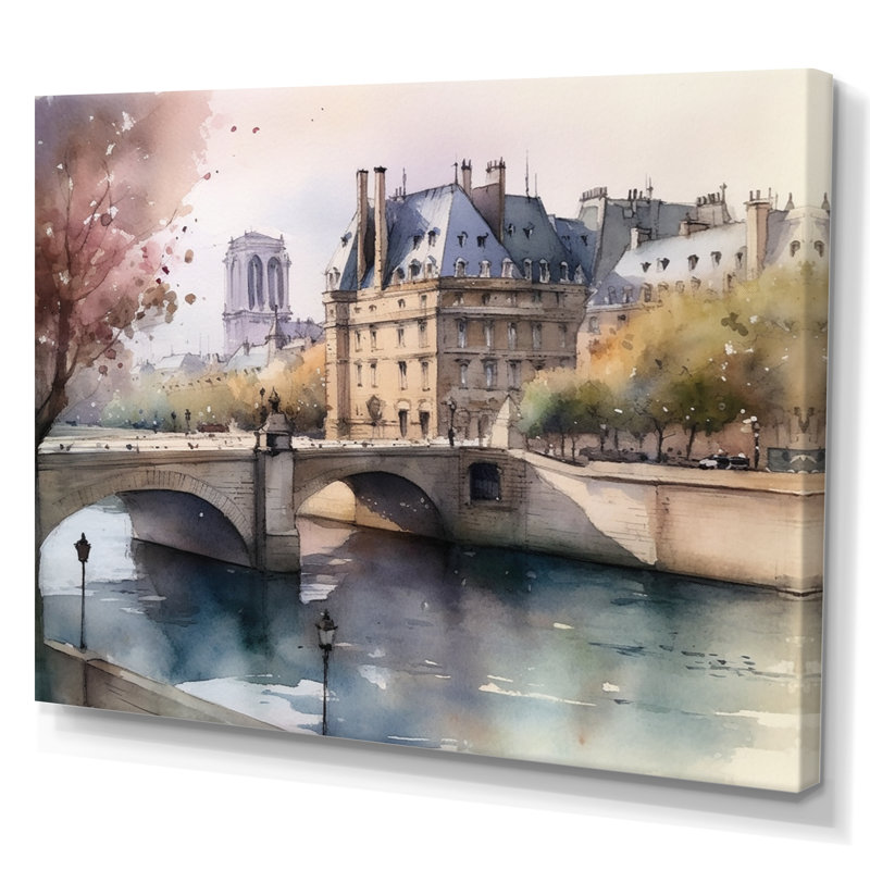 Aquarelle de Paris, France IV - reproduction, H 12 po x l 20 po x P 1 po, Toile tendue