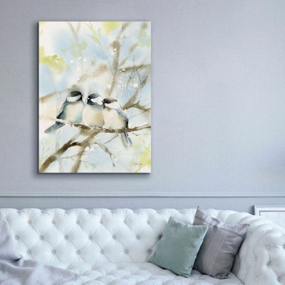 «Three Chickadees in Spring» par Katrina Pete, estampe numérique sur toile