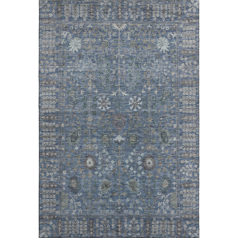 Premium Machine Washable Mayfield AMF2231 Global Rug, Blue, 5' x 7'6"