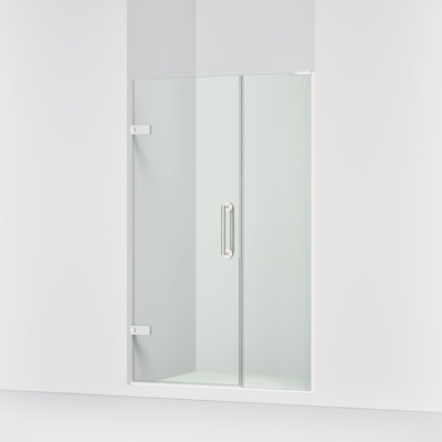 Components 71-1/2-In X 46-3/4-In Frameless Pivot Shower Door With 3/8-In Crystal Clear Glass And Back-To-Back Vertical Door Pulls