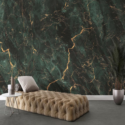 Emerald Green Marble Wall Mural With Gold Veins