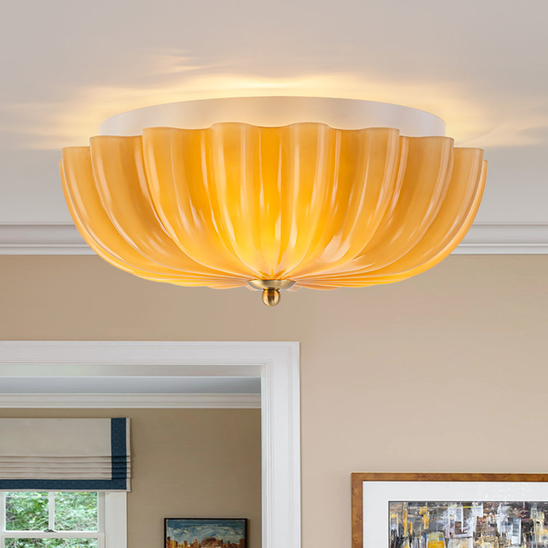3-Light French Flower Dimmable Semi Flush Mount, Brown
