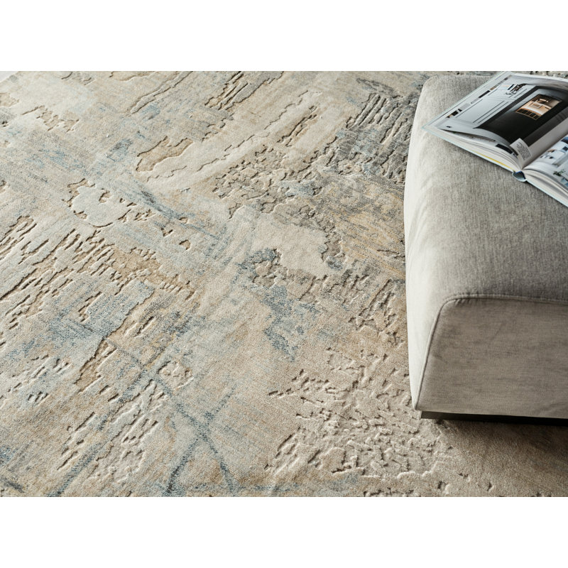 Infinity Power Loomed Wool/Nylon Abstract Area Rug in Ivory/Blue/Terracotta, Rectangle 9' x 12'