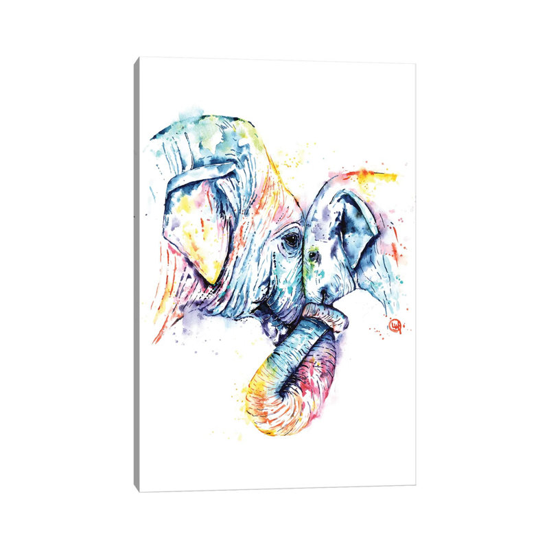 Elephant Mom And Baby by Lisa Whitehouse - Wrapped Canvas Painting, 20.32 cm H x 30.48 cm W