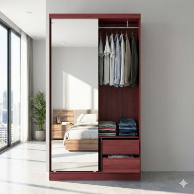 Eliason Sliding doors full body mirror wardrobe with drawers
