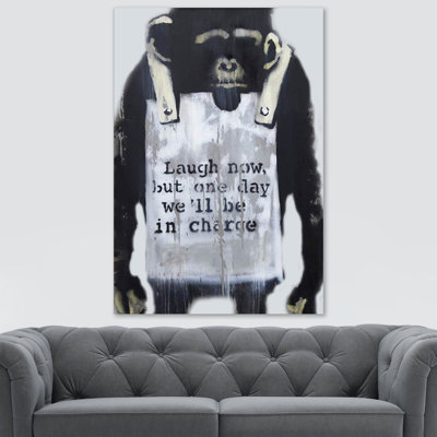 Laugh Now Monkey by Banksy - Wrapped Canvas Print