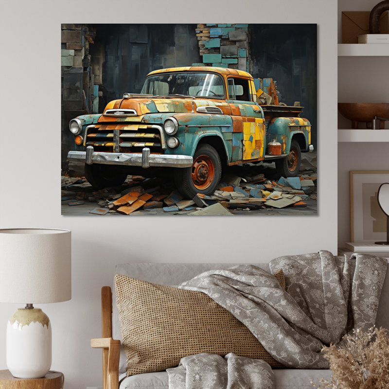 Camionnette Collage Popart, Toile tendue, 30" H x 40" W