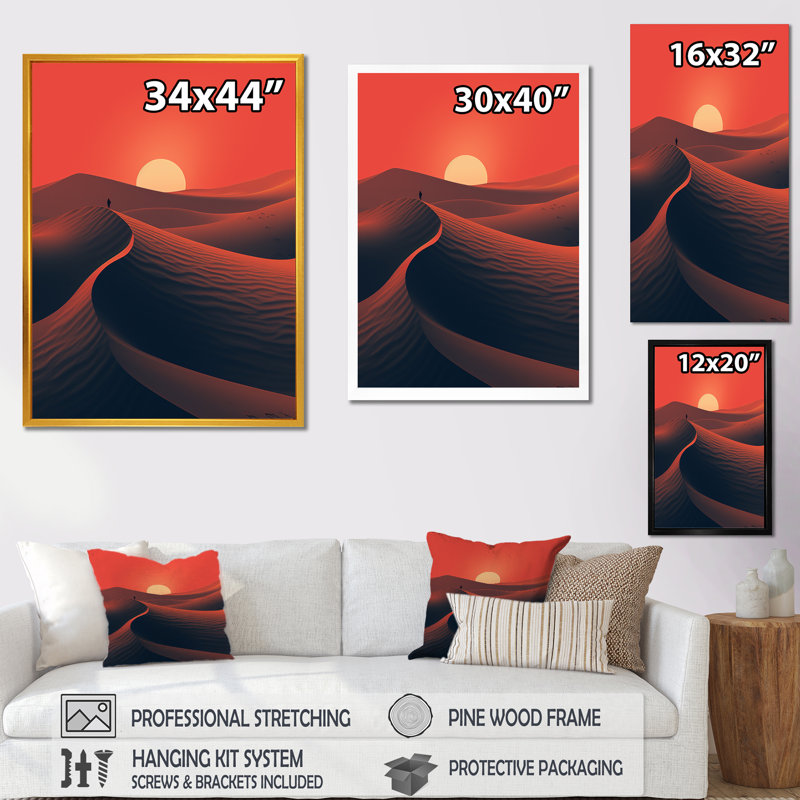 «Alone In The Sahara Desert At Sunset II», Cadre flottant doré, H 32 po x l 24 po x P 1 po