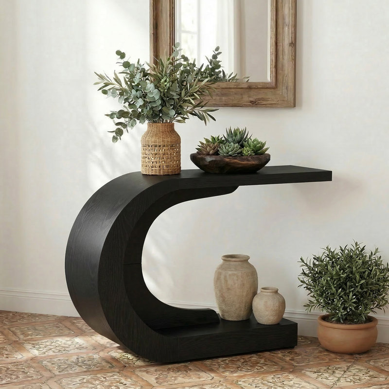 43.3" Console Table, Wooden Entryway Hallway Table, Black