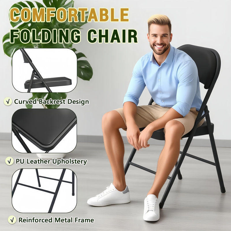PU Leather Fabric Upholstered Metal Folding Chair