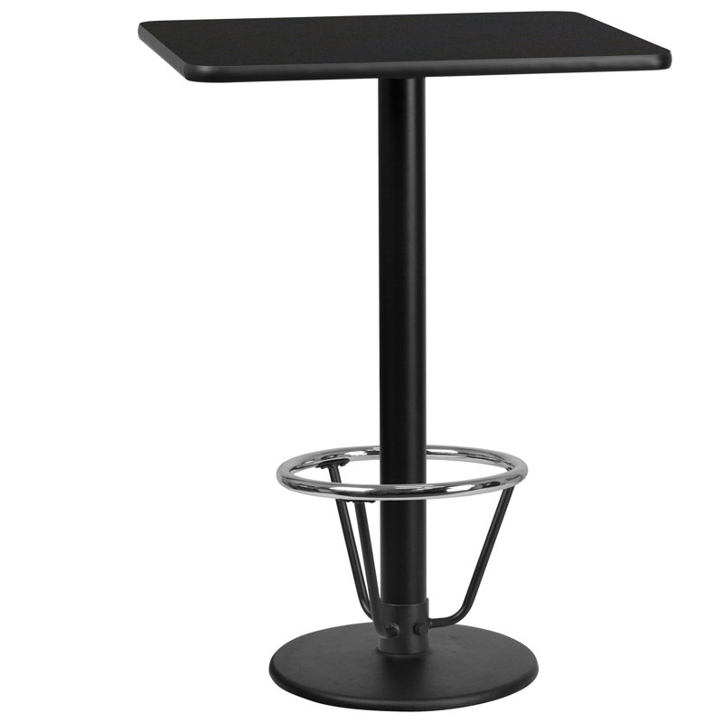 Basnight Rectangular Laminate Table Top with Round Bar Height Table Base and Foot Ring, Black, 43.125" H x 24" W x 24" D