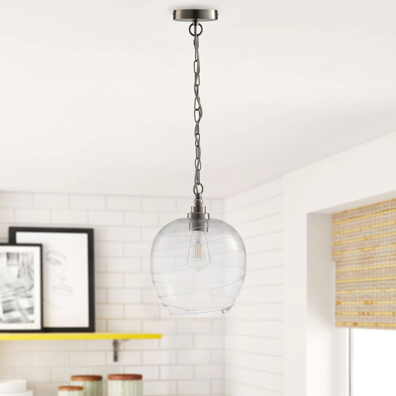 Luminaire suspendu en verre transparent nickel à 1 intensité variable