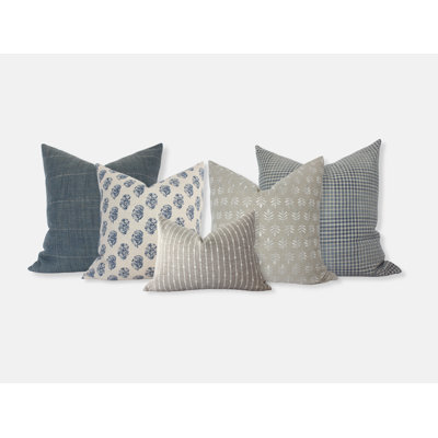 Blue Sofa Pillow Set, Blue and Cream Pillow Covers