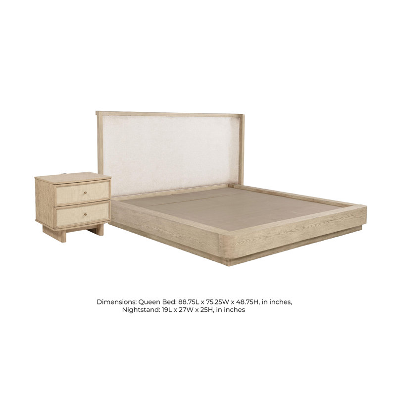 Ensemble de chambre à coucher California King, design plateforme, beige, 2 pièces avec NS, Très grand californien