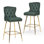 Ensemble de 2 tabourets de bar, tabourets de bar à hauteur de comptoir en velours avec pieds en métal, garniture capitonnée et têtes de clous, chaises de bar à oreilles pour le pub de l'îlot de cuisine, vert