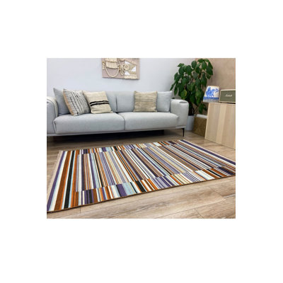Striped Mira Geometric Line Machine Washable Rug