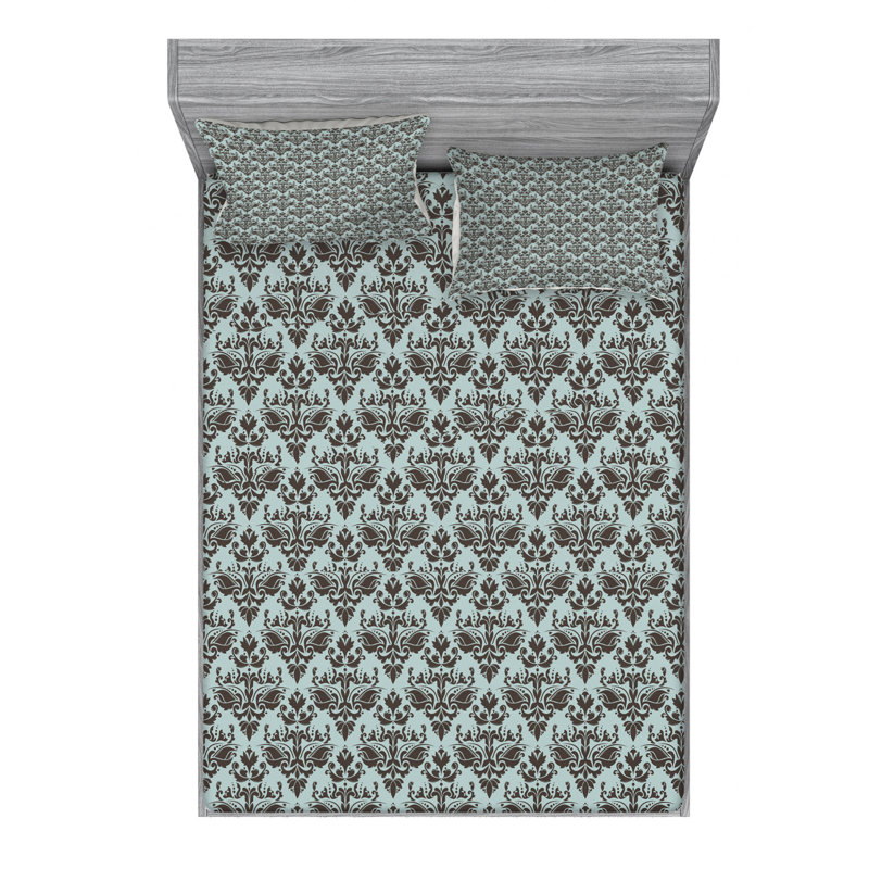Microfiber Damask Sheet Set, Queen Sheet Set with Fitted Sheet