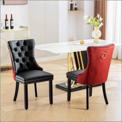 Luxurious Modern Tufted Solid Wood Dining Chairs With PU And Velvet Upholstery, Nailhead Trim, And Elegant Design, Set Of 2