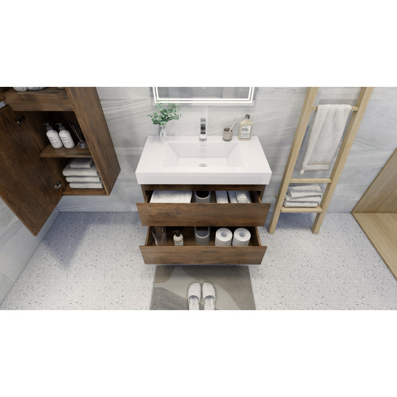 Base de meuble-lavabo simple 36 po fixée au mur seulement, Bois de rose