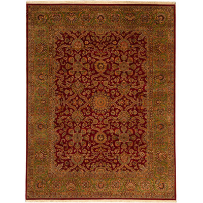 Tapis rouge et vert noué à la main de haute qualité