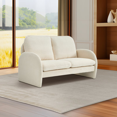 59.05'' 2-Seater Sherpa-Lamb Fabric Loveseat – Solid Wood Frame, Curved Armrests and Rubber Feet with Included Toss Pillows for Small Spaces