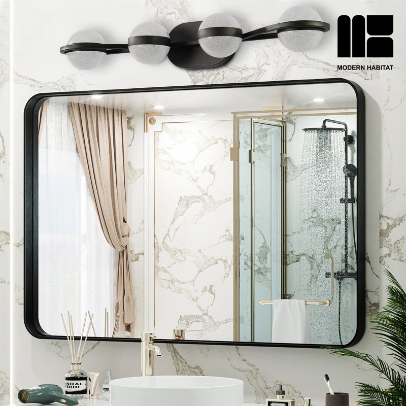 Black Metal 4-Light Dimmable LED Vanity Light with Globe Shades