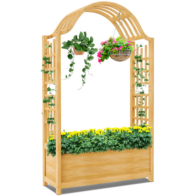 Lit de jardin surélevé avec treillis, jardinière verticale en bois avec treillis arqué, lit surélevé avec trous de drainage