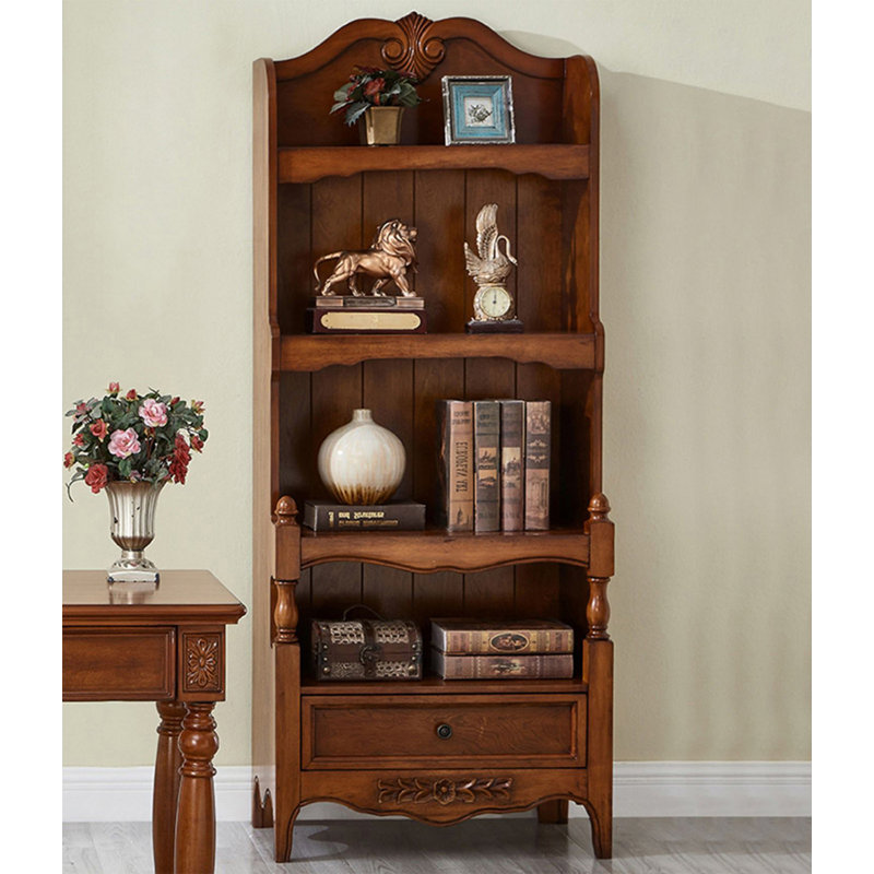 Vintage Style Rubberwood Display Shelf with Storage Drawer, Brown
