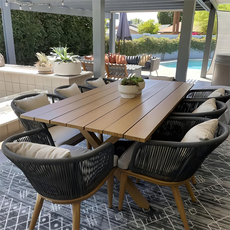 Braylin 8-Person Rectangular Wicker Patio Dining Set with Cushions