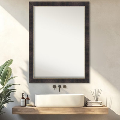 Odin Antique Bronze Non-Beveled Wood Framed Bathroom Vanity Wall Mirror