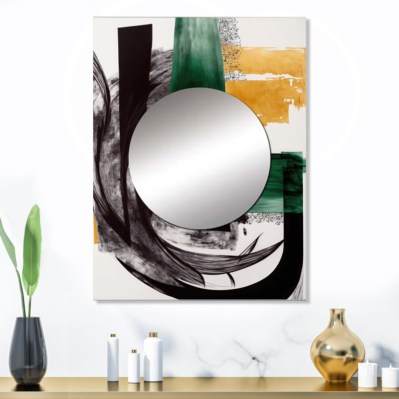 Art déco moderne vert VI - Miroir mural transitionnel unique, miroir moderne, impression sur métal, 32 po x 24 po