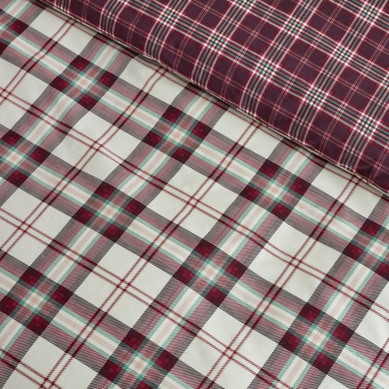 Kelso Check Reversible Duvet Cover Set, Plum, Double Duvet Cover + 2 Standard Pillowcases