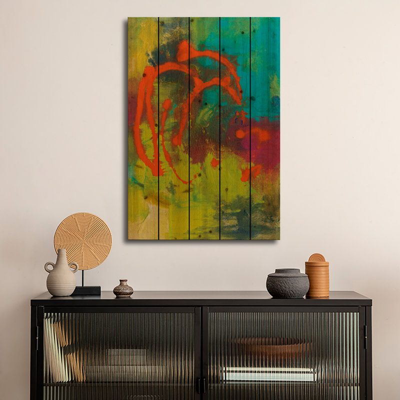 Reproduction d'art mural en bois - Graffiti orange III par Joyce Combs, H 26 po x l 18 po