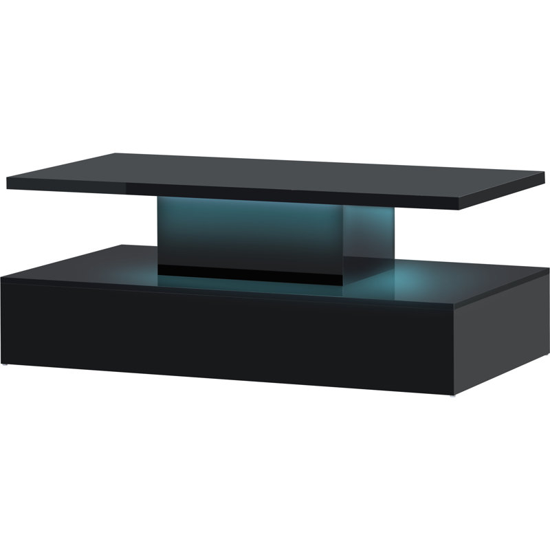 Coffee Table Cocktail Table Modern Industrial Design with LED lighting, 16 colours with a remote control (Black)