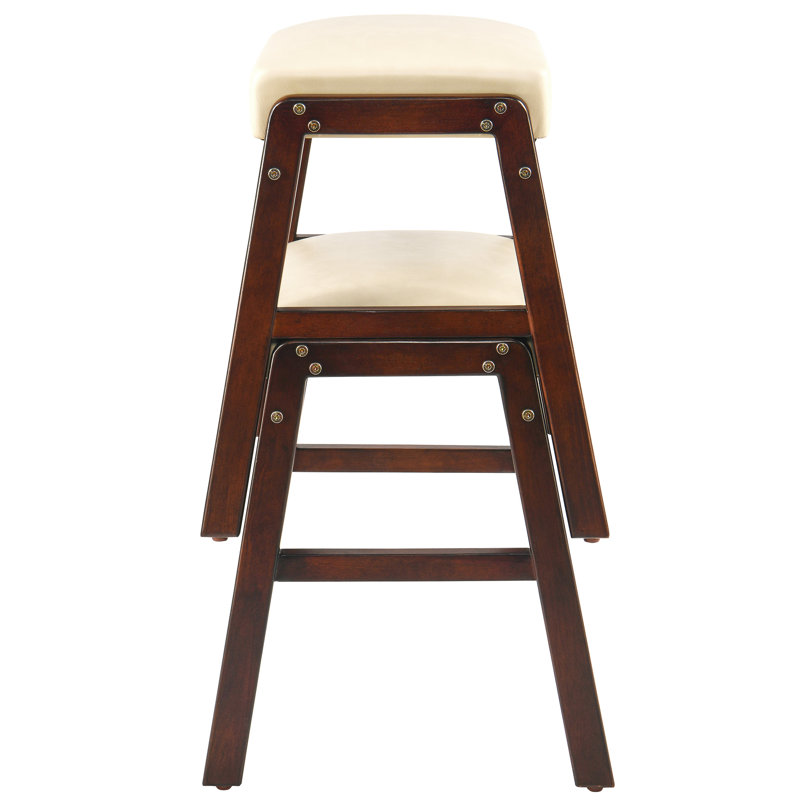 Raahi Solid Wood Accent Stool, Plain Belge